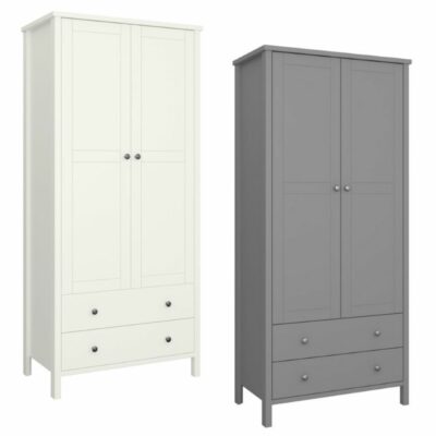 Troy Modern Double Wardrobe with Drawers - Grey or Off White
