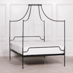 Iron Metal Double Black 4 Poster Bed Frame with Canopy Holder