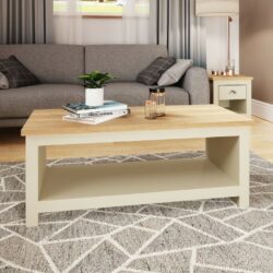 Lindsay Cream Coffee Table with Wooden Top