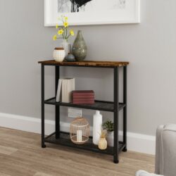 Luther Industrial Console Table in Black Metal & Rustic Oak