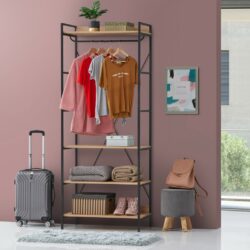 Medium Modern Open Wardrobe with Wooden Shelves & Metal Frame