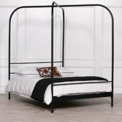 Modern Black King Size 4 Poster Bed with Canopy Holder in Iron Metal