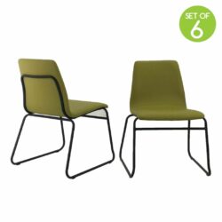 Modern Olive Green Dining Chair with Black Metal Legs - Set of 6