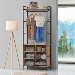 Modern Open Wardrobe with Shelf Unit, Hanging Rails & Metal Frame