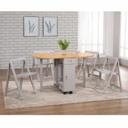 Wooden Grey Drop Leaf Dining Table and 4 Chairs with Oak Top