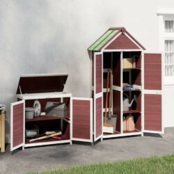 2 Piece Garden Tool Shed Set in Pine Wood - Choice of Natural, Grey or Brown