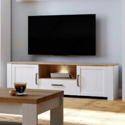 Chicago Modern White TV Cabinet with Oak Top