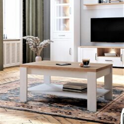 Chicago Modern White Coffee Table with Oak Wood Top