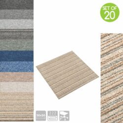 Carpet Tiles - 50cmx50cm - Set of 20 - Grey, Blue, Green or Beige