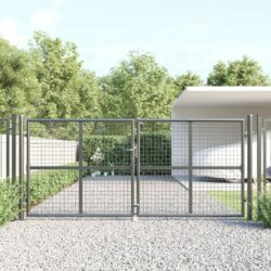Double Steel Garden Gate with Posts and Hinges in Dark Grey