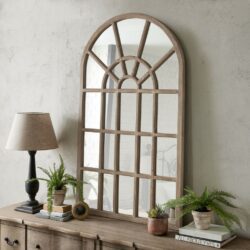 Durham Large Rustic Arched Wooden Window Mirror
