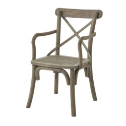 Durham Rustic Vintage Wooden Dining Chair with Arms & Rush Seat