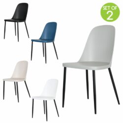 Modern Plastic Dining Chair with Black Legs - Pair - Black, Grey, White, Blue or Cream