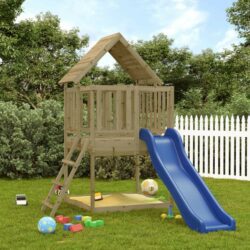 Outdoor Solid Pine Wooden Treehouse with Slide Playhouse