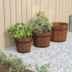 Rustic Garden Wooden Barrel Planters in Solid Wood - Set of 3