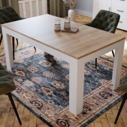 Chicago Extending White Dining Table with Oak Wood Top