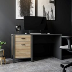 Louisiana Modern Black Desk with Oak Wood Effect and Drawers