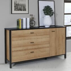 Louisiana Large Wide Wooden Chest of Drawers Sideboard with Black Frame