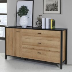 Louisiana Large Wide Wooden Chest of Drawers Sideboard with Black Frame