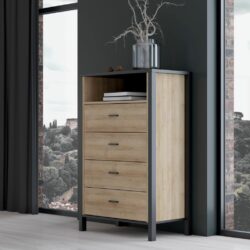 Louisiana Tall Wooden Chest of Drawers Tallboy with Black Frame