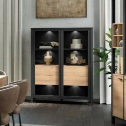 Louisiana Modern Black Display Cabinet with Wooden Drawers