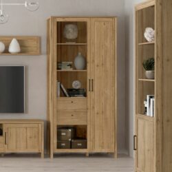 Ashdown Modern Tall Large Wooden Display Cabinet in Rich Oak