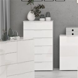 Tahoe Gloss Modern Tall White Chest of Drawers Tallboy