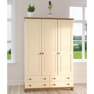 Abigail Large Triple Wooden Wardrobe with Drawers - White, Pine or Cream