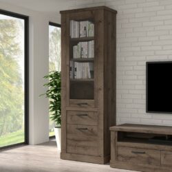 Abraham Slim Modern Tall Wooden Display Cabinet in Warm Oak