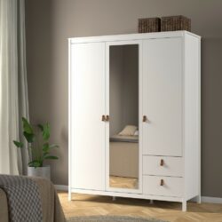 Brinkley Large Wardrobe with Mirror and Drawers - Matt Black or White