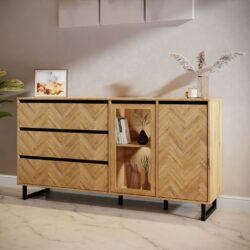 Bryce Modern Large Parquet Wood Sideboard with Drawers