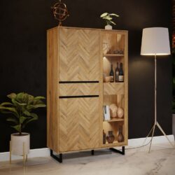 Bryce Modern Large Wooden Display Cabinet in Parquet Wood Design