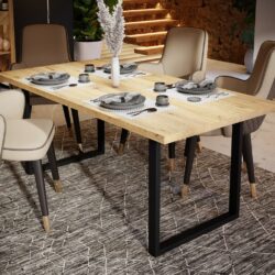 Bryce Modern Wooden Dining Table with Black Metal Legs