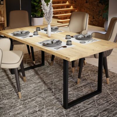 Bryce Modern Wooden Dining Table with Black Metal Legs