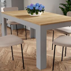 Chicago Extending Grey Dining Table with Oak Wood Top
