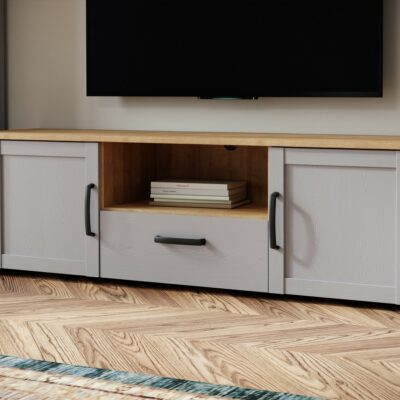 Chicago Large Grey TV Cabinet with Oak Wood Effect Top