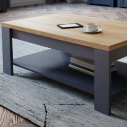 Chicago Modern Dark Blue Coffee Table with Oak Wood Top
