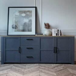 Chicago Modern Large Blue Sideboard with Oak Wood Top