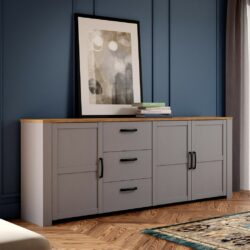 Chicago Modern Large Grey Sideboard with Wooden Top