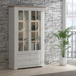 Galloway Large Rustic White Display Cabinet with Drawers
