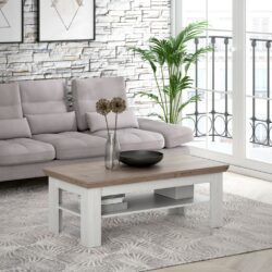 Galloway Rustic White Wooden Coffee Table with Oak Top & Whitewashed Wood