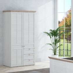 Galloway Rustic Wooden Double White Wardrobe with Drawers