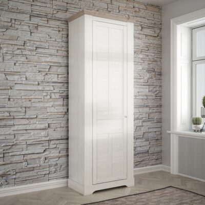 Galloway Rustic Wooden Tall White Hall Cupboard Wardrobe