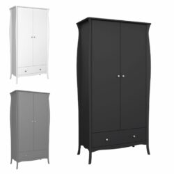 Louis Double French Style Wardrobe with Drawer - Black, White or Grey