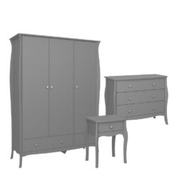 Louis French Grey Bedroom Set with Large Wardrobe, Chest of Drawers & Bedside