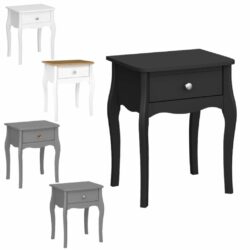 Louis French Style Bedside Table with Drawer - Black, White or Grey