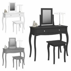 Louis French Style Dressing Table with Stool and Mirror - Black, White or Grey