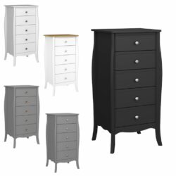 Louis French Style Narrow Chest of Drawers Tallboy - Black, White or Grey