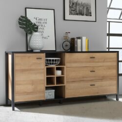 Louisiana Large Modern Wooden Sideboard with Wine Rack and Black Frame