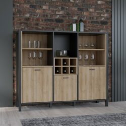 Louisiana Modern Black Extra Large Drinks Cabinet with Oak Wood Effect